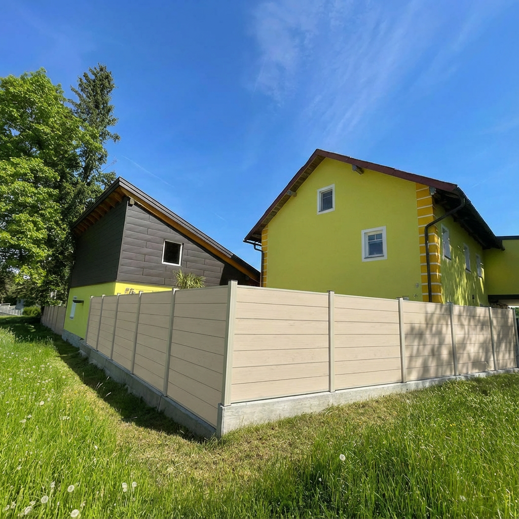 WPC Sichtschutzzaun ENZO Elfenbein - Standard Seidengrau