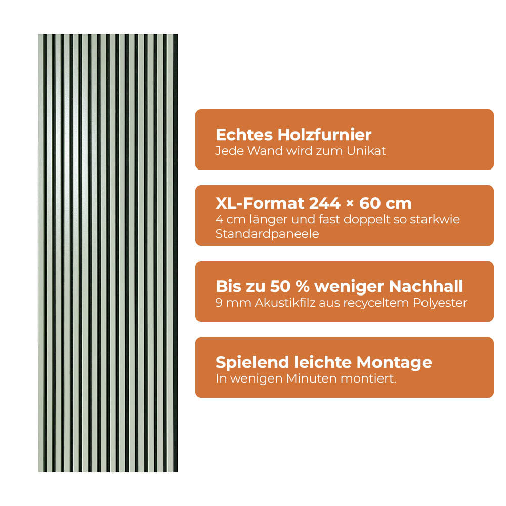 Akustikpaneel Premium Salbei – Filz Schwarz 244 × 60 cm