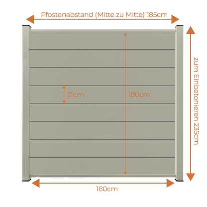 Aluminium Sichtschutzzaun MARIO Seidengrau