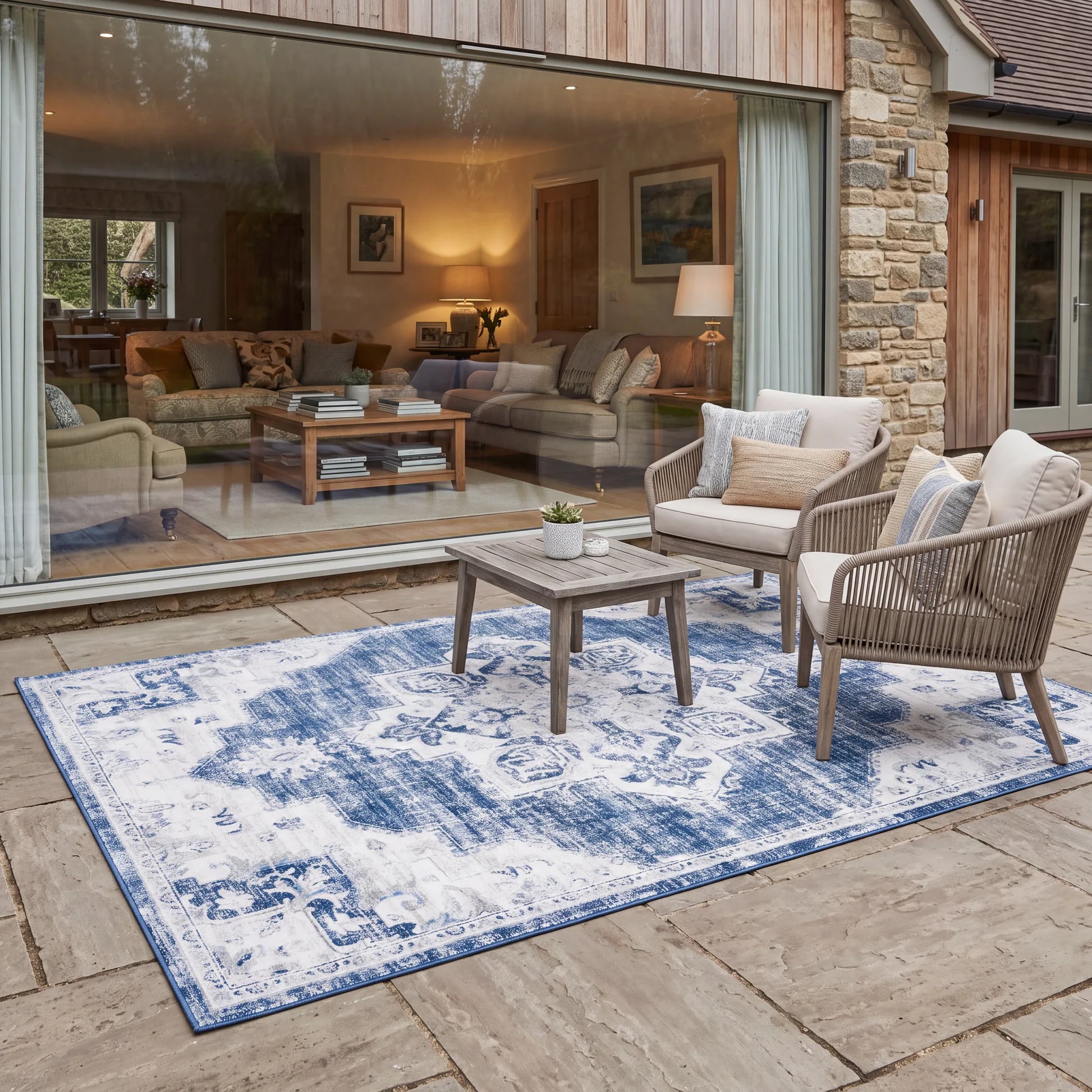 In- & Outdoor-Teppich Vintage Indigo waschbar