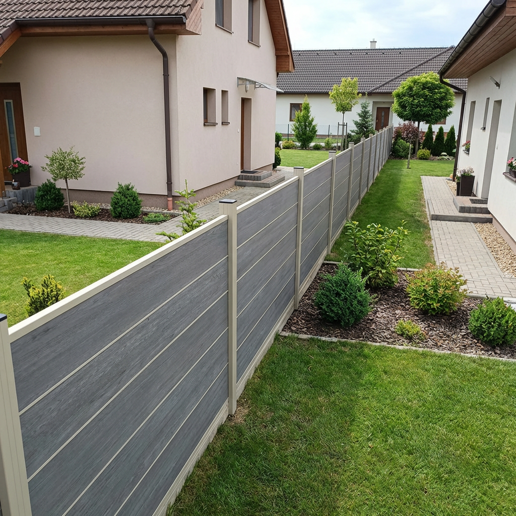 WPC Sichtschutzzaun ENZO Basalt - Design Seidengrau