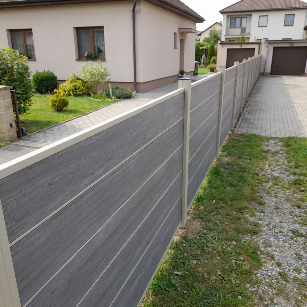 WPC Sichtschutzzaun ENZO Basalt - Design Seidengrau