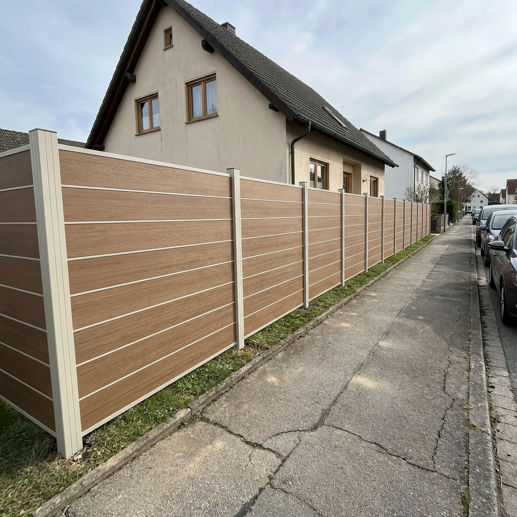 WPC Sichtschutzzaun ENZO Muskat - Design Seidengrau