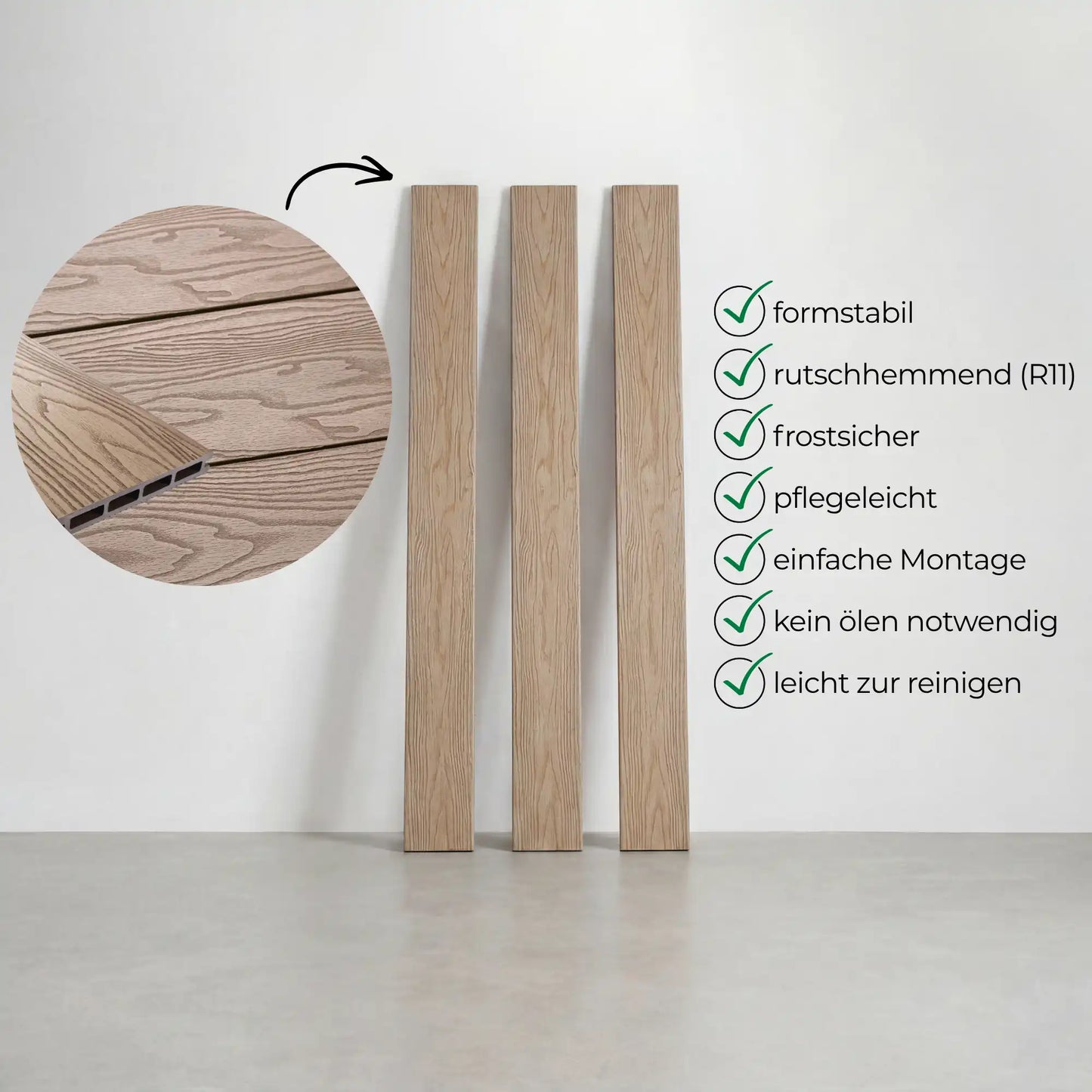 WPC-Komplettset Teak Holzoptik Basic Hohldiele