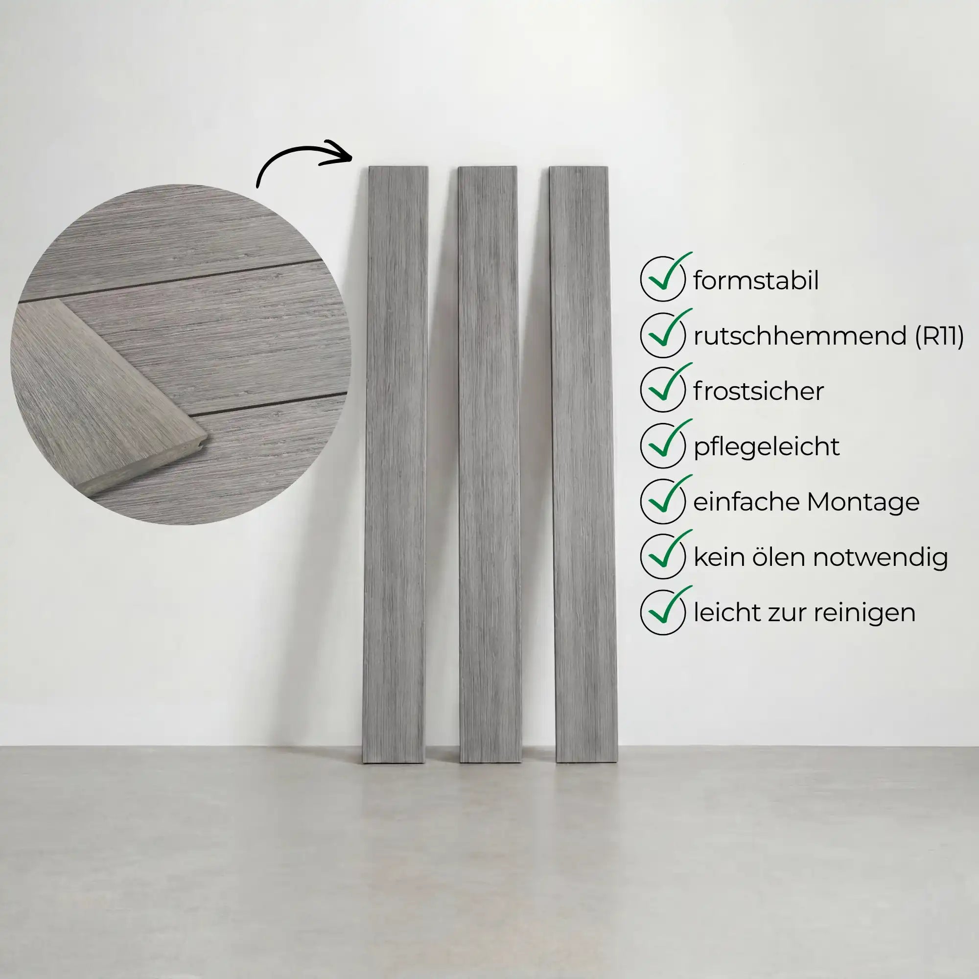 WPC-Komplettset Basalt Antik Massivdiele