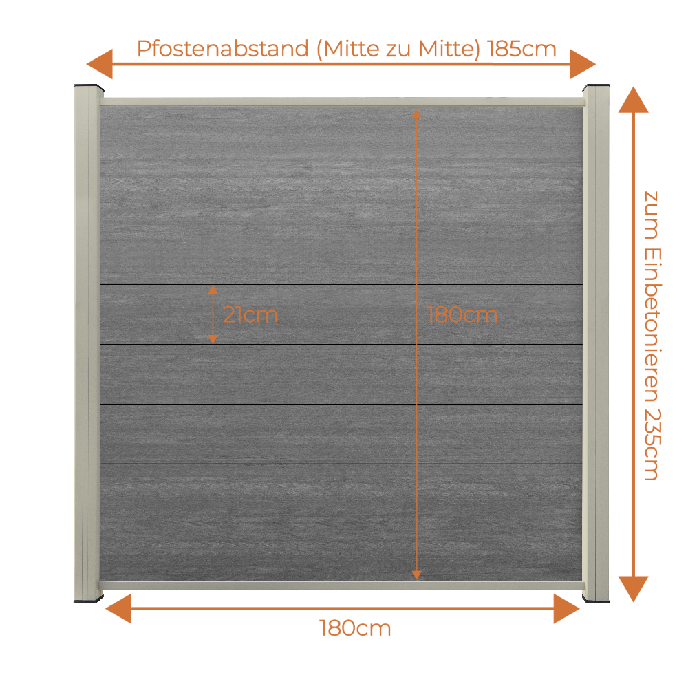 WPC Sichtschutzzaun ENZO Basalt - Standard Seidengrau