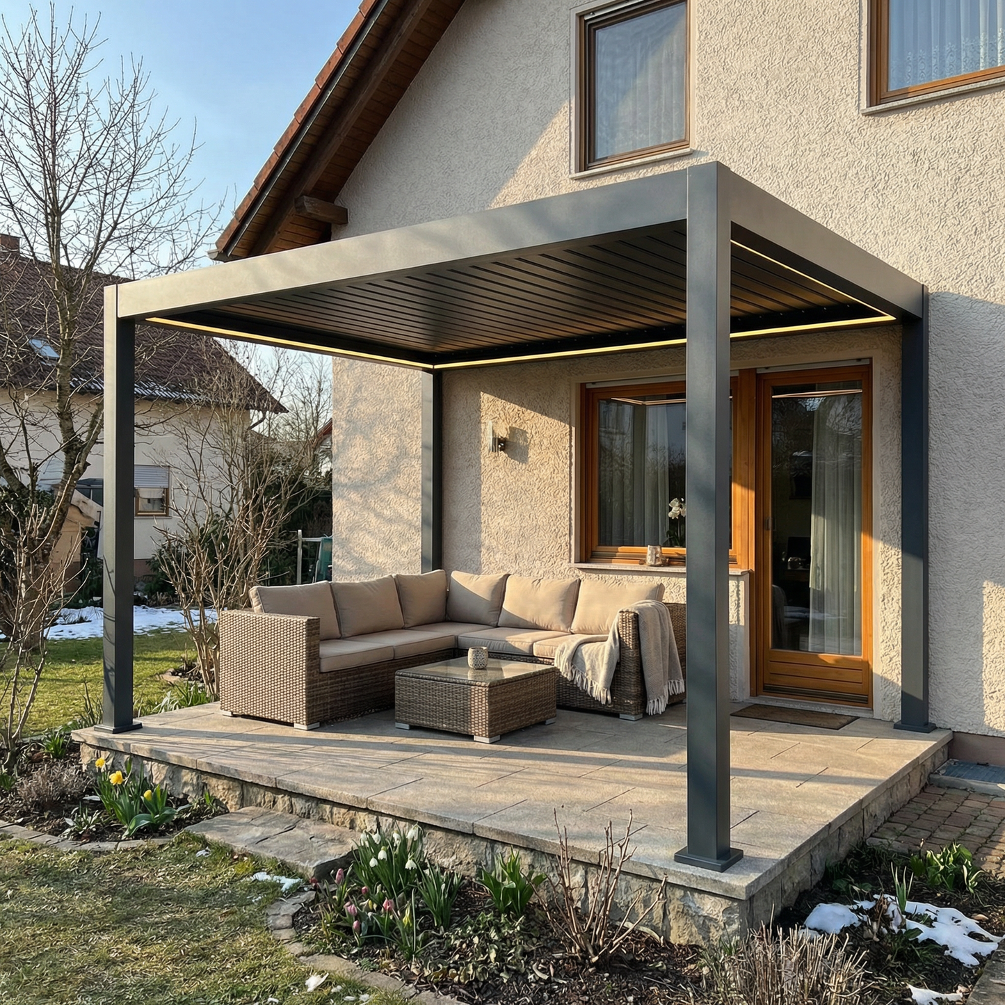 SkyShade Pro 3x5m Aluminium-Pergola mit LED & App-Steuerung – Anthrazit