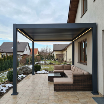 SkyShade Pro 4x5m Aluminium-Pergola mit LED & App-Steuerung – Anthrazit