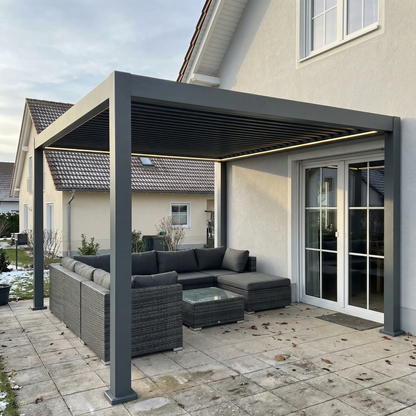 SkyShade Pro 3x5m Aluminium-Pergola mit LED & App-Steuerung – Anthrazit