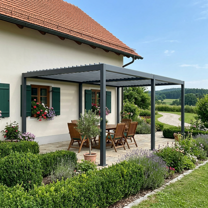 SkyShade Pro 4x5m Aluminium-Pergola mit LED & App-Steuerung – Anthrazit