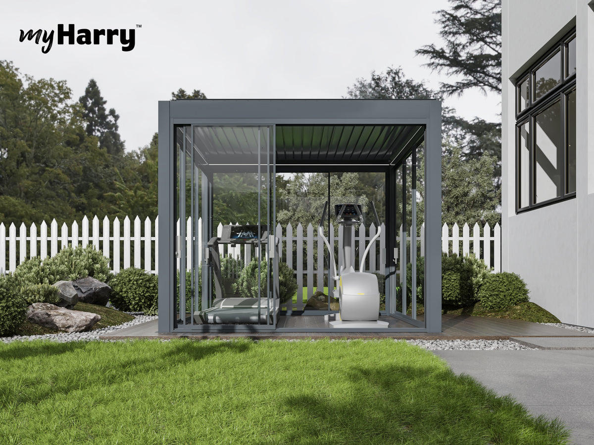 Pergola mit Glaswänden im Garten