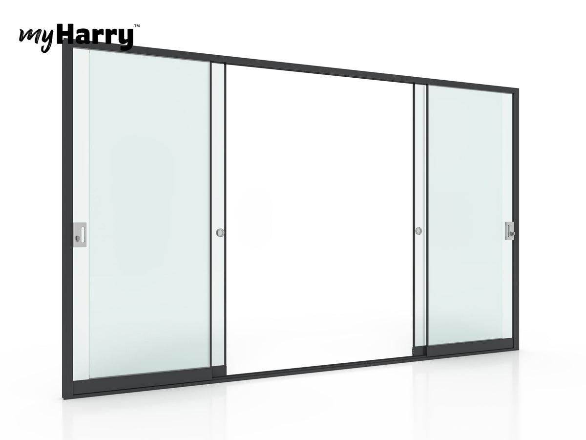 Glaswand-Element 4 m – Doppeltür in der Mitte geöffnet