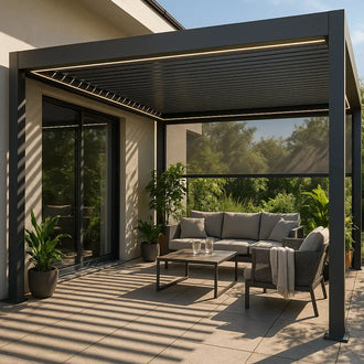 SkyShade Pro 4x5m Aluminium-Pergola mit LED & App-Steuerung – Anthrazit