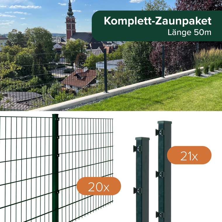 Doppelstabmattenzaun Komplettset Moosgrün 6/5/6
