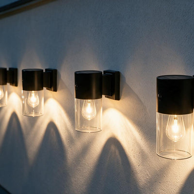 Column Solar Außenwandleuchte 4er Set montiert