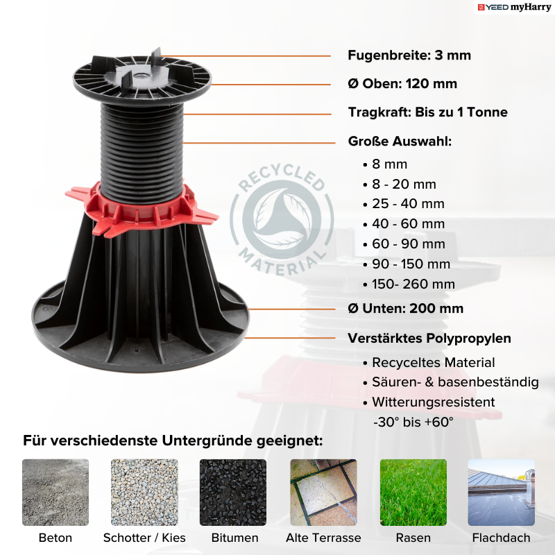 Palettenware Stelzlager 150-260mm für Terrassenplatten