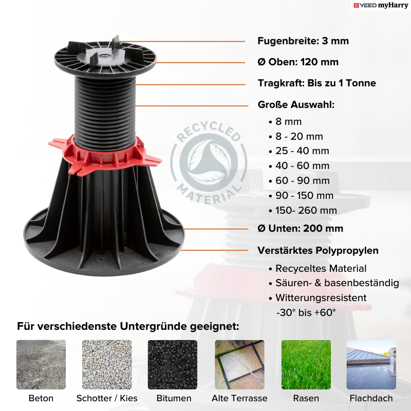 Stelzlager höhenverstellbar 40-60mm für Terrassenplatten YEED