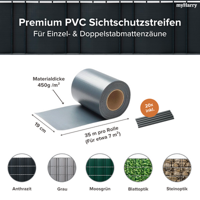 PVC Sichtschutzstreifen für Doppelstabmattenzäune Anthrazit 35lfm