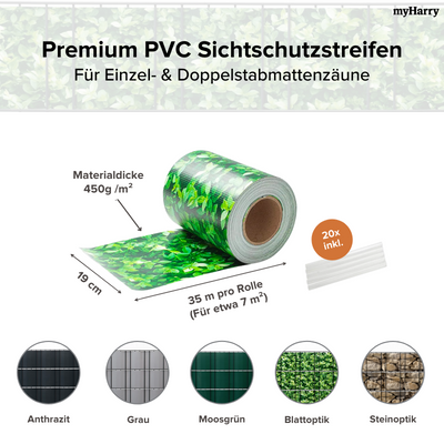 PVC Sichtschutzstreifen Blatt-Muster für Doppelstabmatten 35lfm