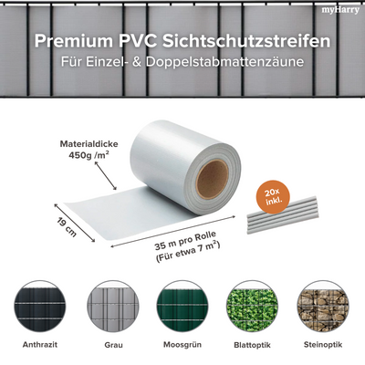 PVC Sichtschutzstreifen für Doppelstabmattenzäune Grau 35lfm